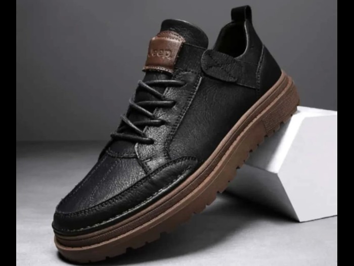 Jeep Men&#039;s Trendy All-match Casual Black Leather Shoes.