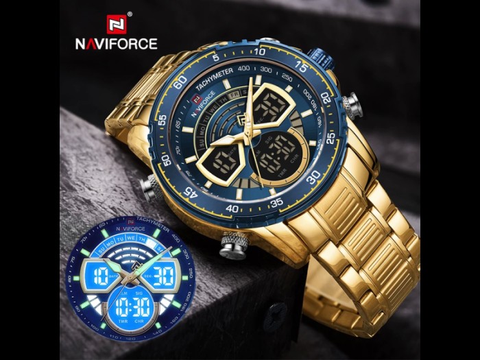 Naviforce 9189 Gold blue SS watch for men