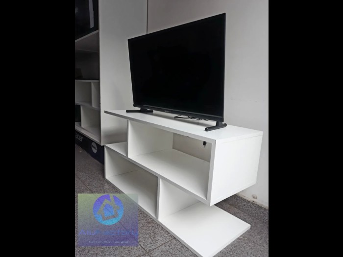 S shaped white tv stand